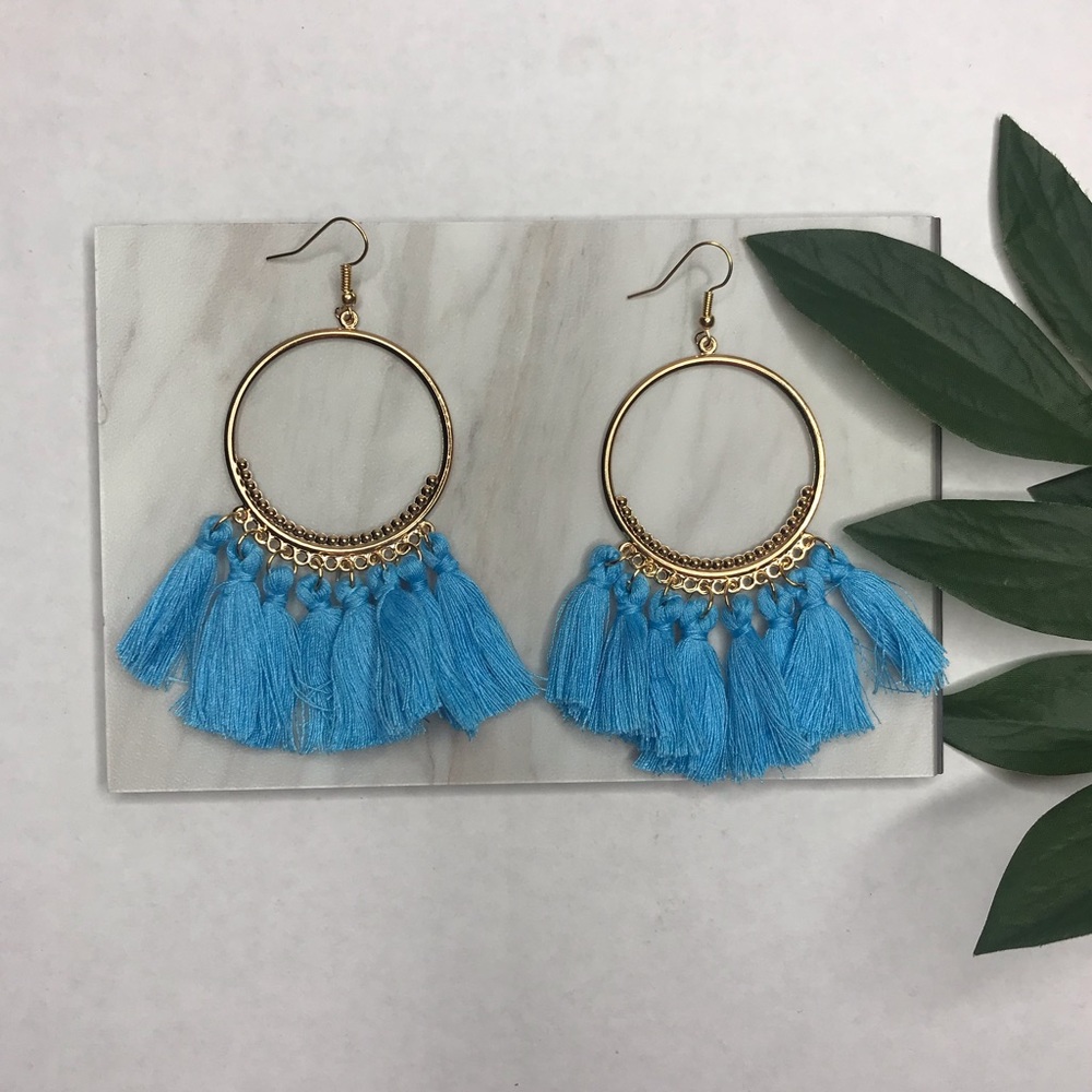Boho Blue Fringe Earrings